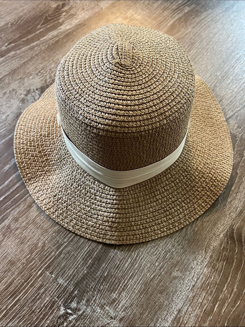 Woven Straw Sun Hat with Cream Band